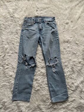 American Eagle Outfitters Light Blue Straight Leg Ripped Jeans